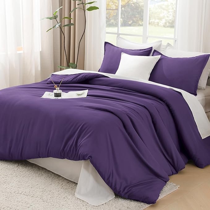 Litanika Purple Comforter Set California King Size, 3 Pieces Cal King Lightweight Solid Bedding Comforter Set, Oversized All Season Fluffy Bed Set (104x96In Comforter & 2 Pillowcases)