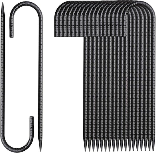 Rebar Stakes 12 Inch 20 Pack J Hook Ground Stakes Heavy Duty Chain Link Fence Stakes Galvanized Anchors Metal Tent Stakes for Wire Fencing Concrete Forming Trampolines Camping Canopies Shed Swing