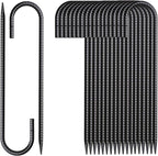 Rebar Stakes 16 Inch 20 Pack J Hook Ground Stakes Heavy Duty Tent Stakes Chain Link Fence Stakes with Chisel Point End Galvanized Steel Ground Anchors Metal Spikes Black Coated