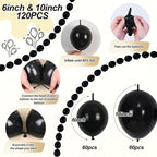 Black Linking Balloons, 120PCS Linked Balloon with Tail for Balloon Wall Arch and Chains, Quick Linkable Balloons for Wedding Birthday Baby Shower Engagement Graduation Party Decorations (6+10inch)