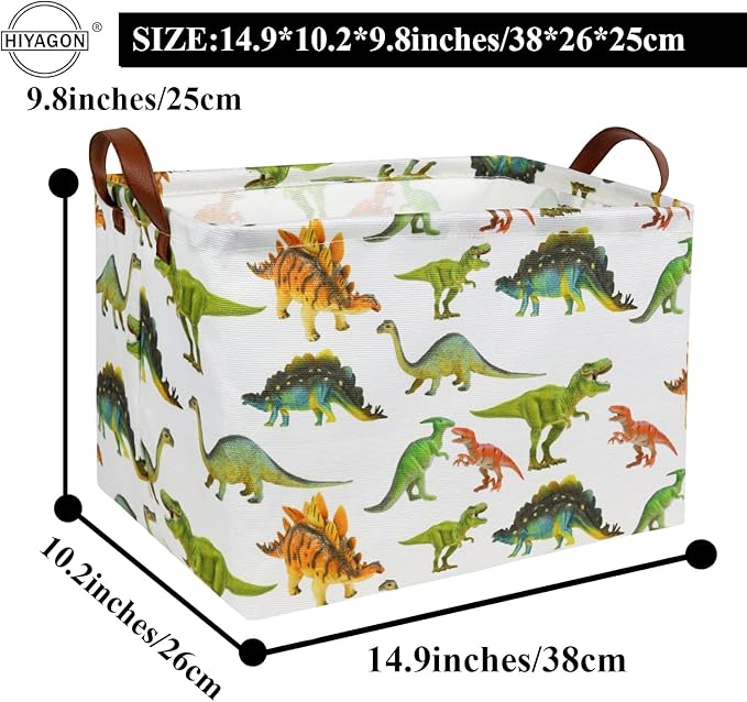 HIYAGON Rectangular Dinosaur Basket Baby Kids Storage Basket for Boys Cute Toy Box Bin Organizer Book Shelf Dinosaur Room Decor(Toy Dinosaur)