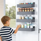 Magnetic Spice Rack for Refrigerator, Kitchen Organizer and Storage Shelf, Grey (4 Pack)…