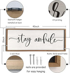Stay Awhile Sign Wall Decor 40"X15" Large Solid Wood Frame For Hallway Living Room Entryway Farmhouse Wall Art Lets Stay Family Home Rustic Hanging Decoration (Wood)