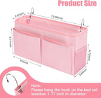 Bedside Caddy Organizer with Fixed Straps, Bunk Bed Caddy ideal for Home, Bunk Bed, Dorm, Hospital, Crib, Versatile Bedside Storage Solution (Pink)