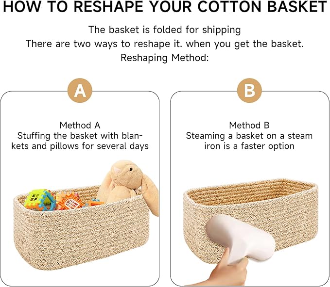 Small Storage Baskets for Organizing | Closet Organizer Bins | Shelf Toy Basket | Woven Rope Baskets | Cube Decorative Box | Shallow Basket |11.5x7.5x4.7”| 3 Packs Gradient Brown