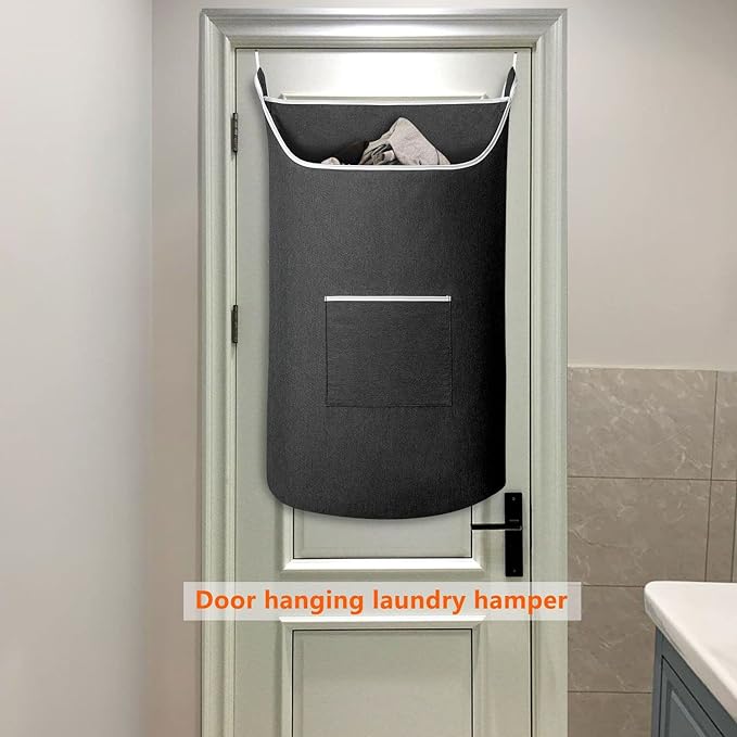 XL Hanging Laundry Hamper Bag, Black Door Hanging Hamper with Large Openging Hanging Laundry Hamper Storage Bag Large Size 36X22 Inch (Black)