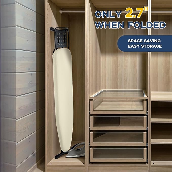 Ironing Board Full Size, RAINHOL Compact Iron Board with Iron Rest, Heat Resistant Cover with Ultra Thick Padding, Height Adjustable Heavy Duty for Home, Dorm, 43x13 Ivory