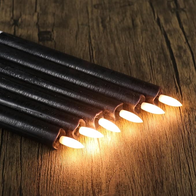 GenSwin Flameless Black Taper Candles Flickering with 10-Key Remote, Battery Operated Led Warm 3D Wick Light Window Candles Real Wax Pack of 6, Christmas Home Wedding Decor(0.78 X 9.64 Inch)