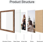 12x12 Picture Frame Set of 4, 12 x 12 Wood Photo Frames with Mat for 10x10 or 30x30cm Diamond Painting Art, Wooden Frame with Real Glass Cover for Wall and Tabletop Display,Rustic Brown