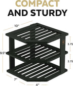 Cabinet Organizer Shelf - Bamboo Corner Rack for Kitchen Counter, Cabinet Space Saver for Plates, Dishes, Bowls, Bread Pantry, Bathroom Storage or Countertop Stand, Black