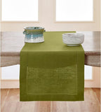 Solino Home Linen Avocado Green Hemstitch Table Runner 60 Inches - 100% Pure Linen Small Table Runner 14 x 60 Inch Ideal for Dresser and Coffee Tables - Classic Hemstitch - Fall, Autumn, Thanksgiving
