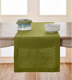 Solino Home Linen Hemstitch Table Runner 36 Inches - 100% Pure Linen Avocado Green Table Runner 14 x 36 Inch Ideal for Dresser and Coffee Tables - Fall, Autumn, Thanksgiving - Classic Hemstitch