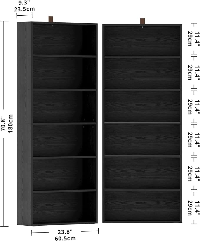 IRONCK Bookshelves and Bookcases Set of 2 Floor Standing 6 Tiers Display Storage Shelves 70 in Tall Bookcase Home Decor Furniture for Home Office, Living Room, Bed Room
