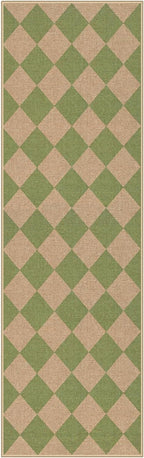 Lahome Checkered Green Runner Rug, 2x8 Carpet Runners for Hallway 8ft Non Slip Entryway Rug, Farmhouse Checkerboard Non Shedding Kitchen Mats for Floor Laundry Corridor