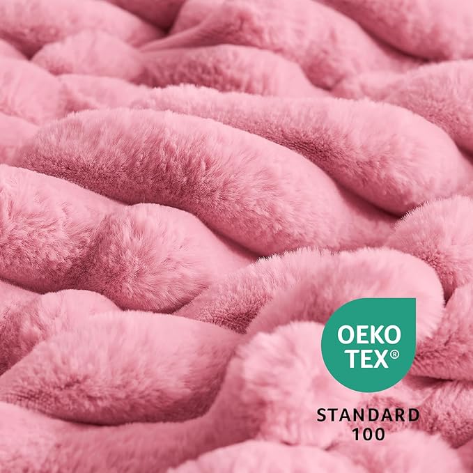 Amélie Home Faux Fur Throw Blanket for Couch, Cozy Fuzzy Fluffy Fur Luxurious Soft Striped Plush Gift Blankets for Family Sofa Chair Bed Living Room Bedroom, 55"x70", Pink
