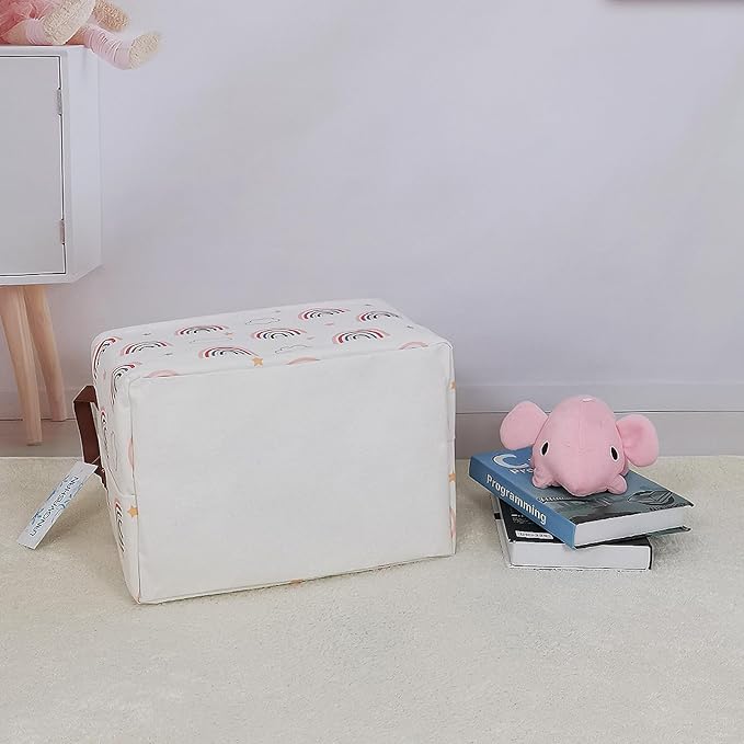LANGYASHAN Rectangular Storage Bin Collapse Canvas Fabric Cartoon Storage Basket with Handles for Organizing Home Kitchen Boys and Girls Toys Office Closet Shelf Baskets(Rec Cloud Rainbow)