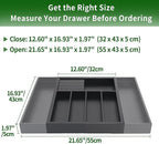 VaeFae Premium Bamboo Silverware Drawer Organizer Kitchen, Expandable Utensil Organizer with Knife Block, Cultery Tray with Divider for Flatware (Black)