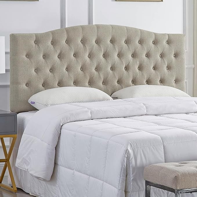 24KF Upholstered Tufted Button Linen Fabric Headboard,Comfortable Fashional Headboard Queen/Full Size,Linen