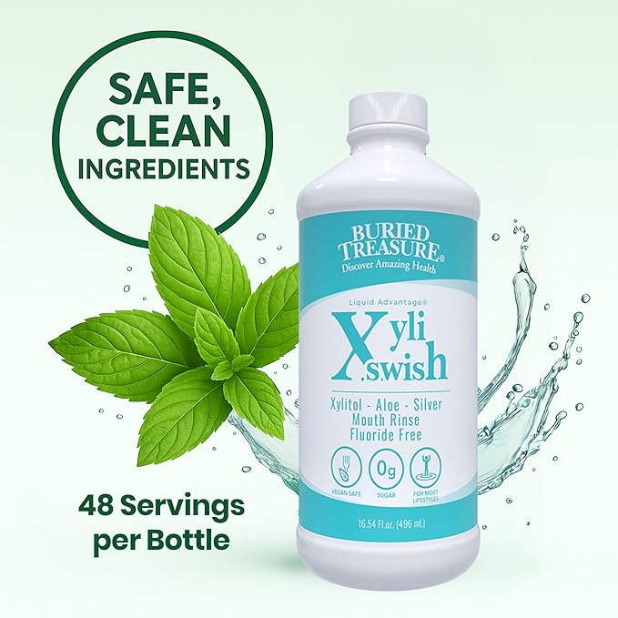 Xyli Swish - All Natural Formulated Nano Silver, Xylitol & Aloe Mouthwash - Alcohol and Fluoride Free - Oral Rinse to Fight Bad Breath & Dry Mouth - Peppermint Flavor - 16oz.