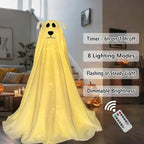 DAZONGE Halloween Decorations, Light-Up Freestanding Spooky Ghost Dog with Remote String Lights Battery Operated, Halloween Ghost Dog for Front Door Porch Yard Lawn Home Party