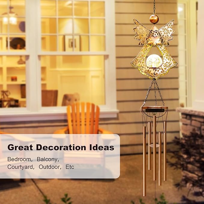 Wind Chimes Outdoor Indoor Decor: Birthday Gifts for Mom Grandma - Outside Lights for Garden Yard Patio Porch (Angel)