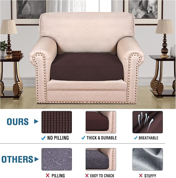 H.VERSAILTEX Super Stretch Individual Seat Cushion Covers Sofa Covers Couch Cushion Covers Slipcover Sets Thick Jacquard Textured Twill Fabric (1 Piece Chair Cushion Cover, Chocolate)