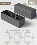 Storage Ottoman Bench, Folding Ottoman Foot Rest, 15 x 43 x 15 Inches, End of Bed Bench, Storage Chest, for Living Room, Bedroom, Hallway, Entryway, Holds up to 700 lb,Dark Gray