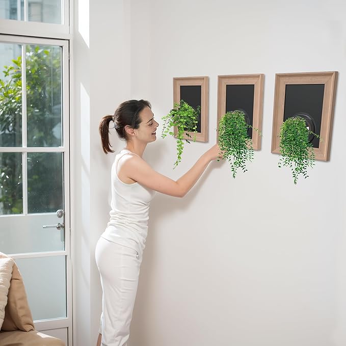 Natural Wooden Frame Wall Hanging Planter for Hydroponic Plants, 12'' x16''inch Wall Vase with Round Acrylic Propagation Station，Bathroom, Office, or Living Room Décor, Set of 3