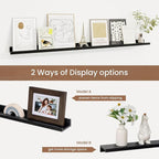 Picture Ledge Shelf, Solid Pine Wood Floating Shelves Set of 2, 48 Inches Nursery Book Shelves for Toys Storage, Kids Bookshelf Wall Mounted for Living Room Bedroom Decor Books Photo Frames, Black