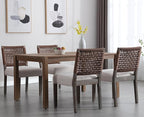 Kmax Farmhouse Dining Chairs Set of 6, Rustic Kitchen Chairs with Linen Fabric Seat and Woven Back, Vintage Accent Chairs for Dining Room, Living Room, Beige