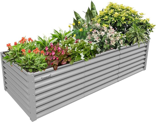 1 Pack 8x3x2FT Galvanized Raised Garden Bed Kit Retangular Metal Ground Planter Box Outdoor Bottomless Planter Raised Beds for Vegetables Flowers Herbs Fruits, Gray
