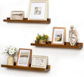 Picture Ledge Wall Shelves 24 inches Width Set of 3, Solid Pine Wood Rustic Floating Ledge Shelves for Wall for Kids' Room Bedroom Kitchen Bathroom Living Room Nursery Display Wall Decor, Walnut