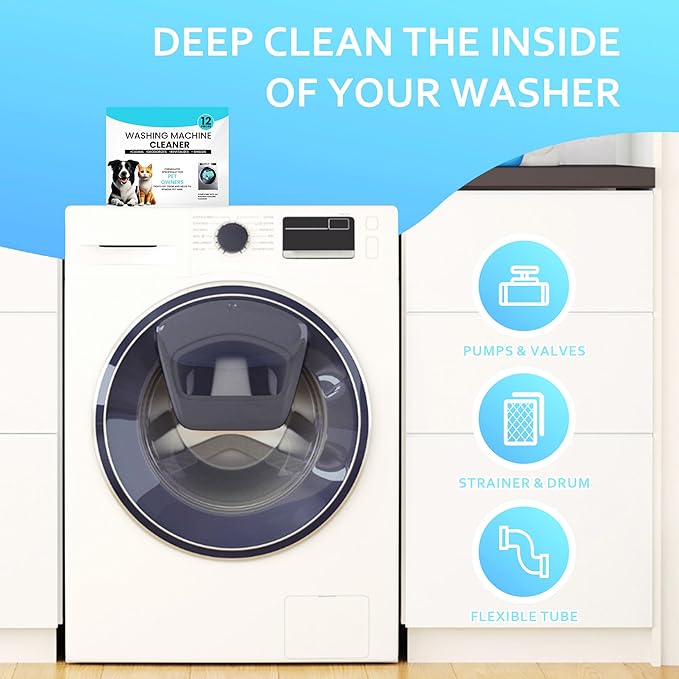 Washing Machine Cleaner 48 Pack-24 Month Supply,Cleaning Tablets Formulated for Pet Owners for He,Easy Pet Hair Remover for Laundry.Top & Front Load Washer.Septic Safe.