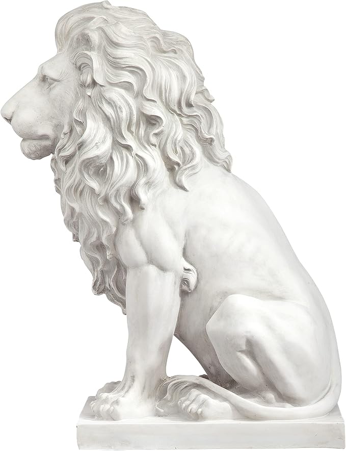 Design Toscano Lion of Florence Sentinel Indoor/Outdoor Animal Statue, 28 Inch Tall, Cast Stone Resin, Antique Stone Finish