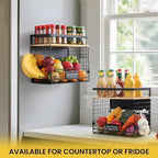 [WIDER Shelf]1 SET Strong Magnetic Shelf Basket for Fridge with Tag & Bamboo Top, XXL Large Magnetic Spice Rack Shelves for Side of Refrigerator, Kitchen Pantry Storage Organizer for Food Fruit Veg