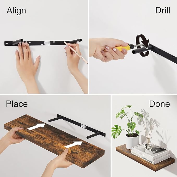 BAYKA Floating Shelves Set of 2, 22.5" Rustic Wood Wall Mounted Shelves for Bedroom, Living Room, Kitchen & Office, Hanging Display Shelf with 22 lbs Capacity (Rustic Brown)