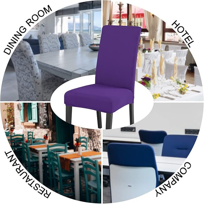 JQinHome Dining Chair Slipcover, High Stretch Removable Washable Chair Seat Protector Cover Set of 6,Chair Covers for Dining Room, Kitchen,Home Party,Wedding Ceremony(Purple, 6PC)