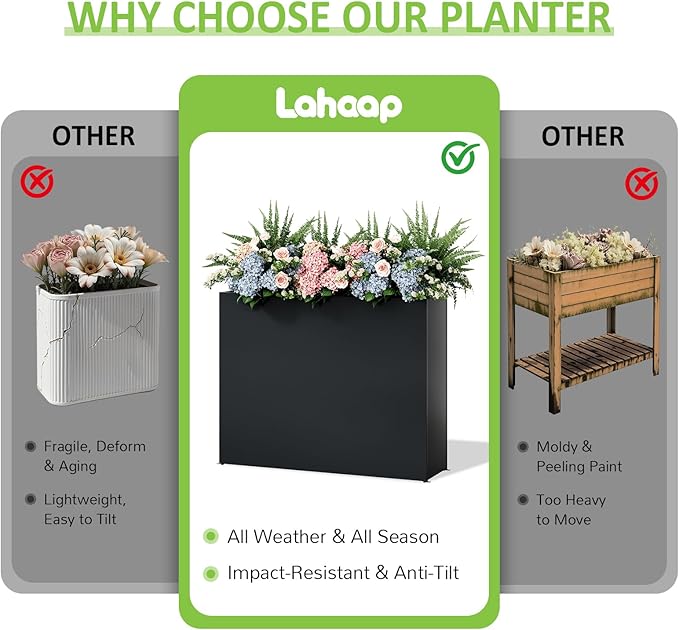 Planter Box Outdoor 38"W x 10.2"D x 30"H- Tall Rectangular Planters for Outdoor Patio/Porch, All-Weather with Anti-dumping Kit, Durable Galvanized Steel, Modern Design for Plants, Flower,Garden