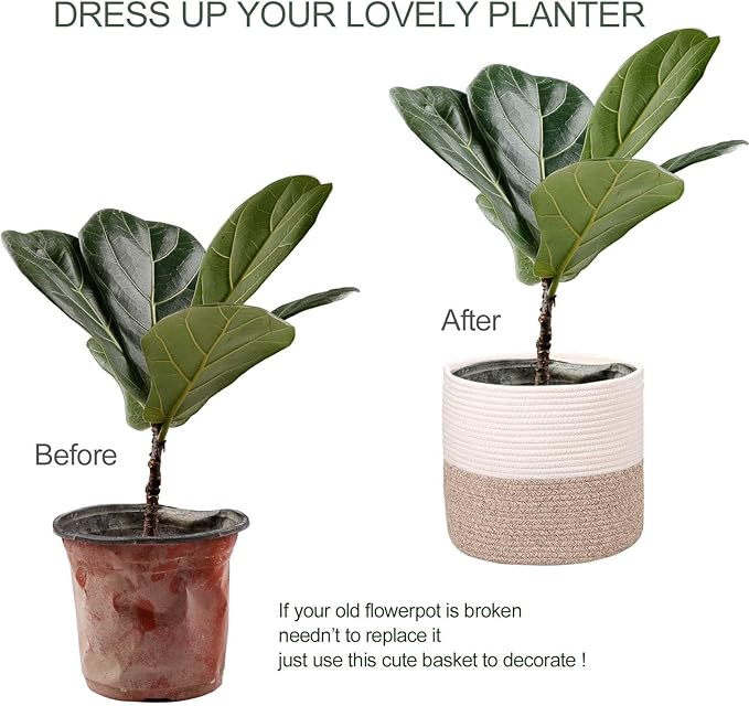 Planter Baskets for Indoor 11" Planters Cotton Rope Flower Plant Pots Cover,Woven Storage Baskets for Crafts, Organization Modern Home Decor 11"x11"Khaki