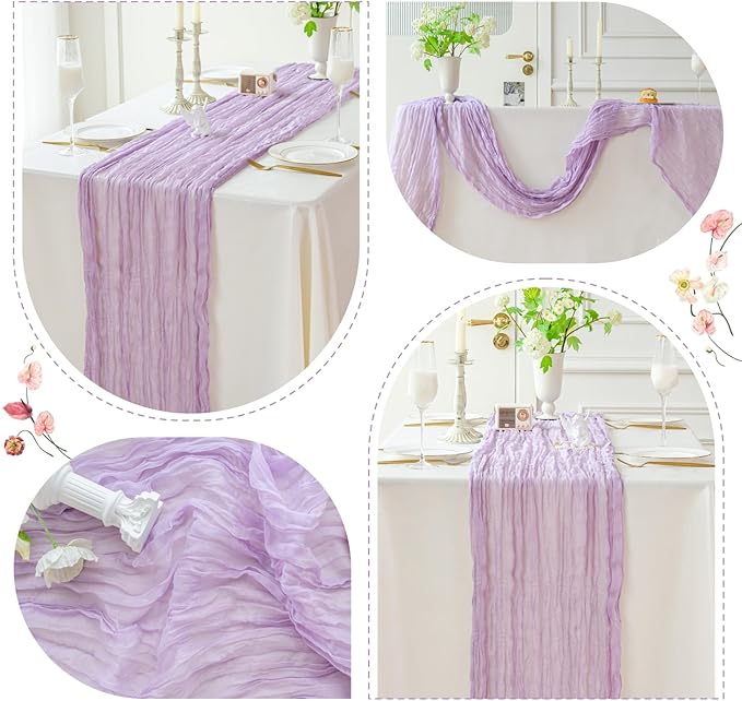 Sioloc 1 Pack Lilac Purple Lavender Cheesecloth Table Runner Fall Autumn Decor for Home 10ft Table Cloth for Tea Wedding Birthday Party Baby Bridal Shower Halloween Thanksgiving