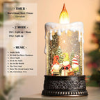 Gnome Snow Globe Candle Christmas Decorations Gifts Auto Snowfall Glitter Music Collection with 6H Timer USB/Battery Powered 9.7 inch