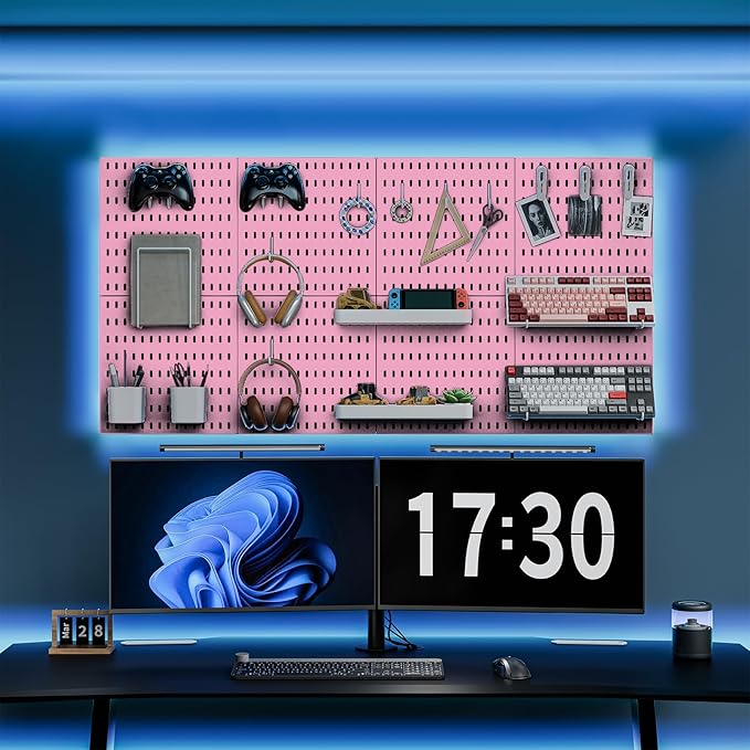 Pegboard Combination Kit, 25.2" x 50.4" Wall Mounted Storage Set with 8 Pegboards & 40 Accessories Hanging, Peg Boards Organizer