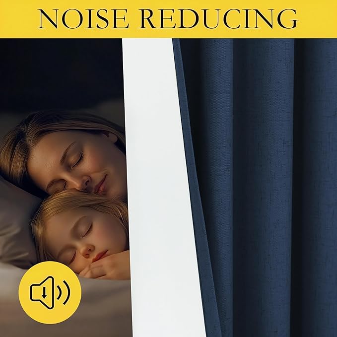 Navy Blue Blackout Curtains 108 Inches Long 2 Panel Large Window Back Tab Pleated Heavy Thick Linen Insulated Thermal Curtains Summer Heat Blocking Light Weight Black Out Drapes for Sliding Glass Door