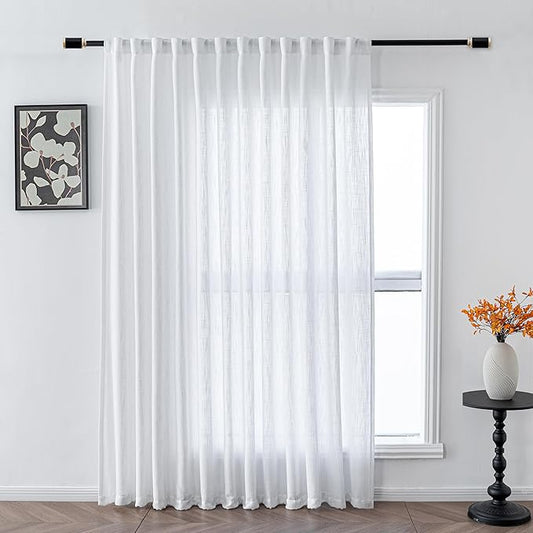 MYSKY HOME White Curtains 84 Inch Length for Living Room, Semi Sheer Cotton Blend Soft Touch Light Filtering Drapes for Doorways Sliding Glass Door 1 Panel, 100" Wide per Panel, White