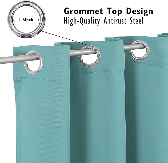 ChrisDowa Blackout Curtains 45 inches Long for Bedroom - 2 Panels Set Grommet Thermal Insulated Room Darkening Curtains for Living Room (Aqua, 52 x 45 Inch)