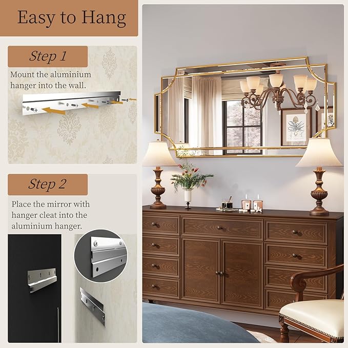Kelly Miller 24"x48" Large Gold Mirror for Wall, Gold Traditional Wall Mirror Art Decorative Mirror Beveled Full Length Mirror Home Decor for Bathroom Living Room Bedroom Kitchen Farmhouse Entryway