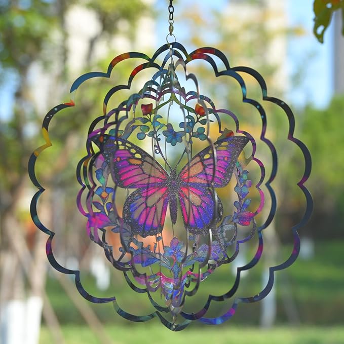 Wind Spinners Outdoor Butterfly Decorations - Birthday Gifts for Women Mom Grandma, Butterflies Hanging Wind Spinner 12 inch 3D Wind Sculptures for Garden Decor for Outside, Patio, Yard, Outdoor
