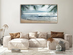 Framed Tropical Beach Wall Art - Ocean Waves Canvas Pictures Coastal Blue Sky and Sea Print Seaside Palm Tree Leaves Scene Painting Artwork Living Room Bedroom Office Home Decor 29" x 58"