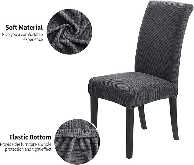 Joccun Chair Covers for Dining Room Set of 2,Dining Chair Slipcover Stretch Dining Room Chair Covers Seat Protector,Washable Parsons Chair Cover for Home,Banquet(Dark Gray,2 Pack)