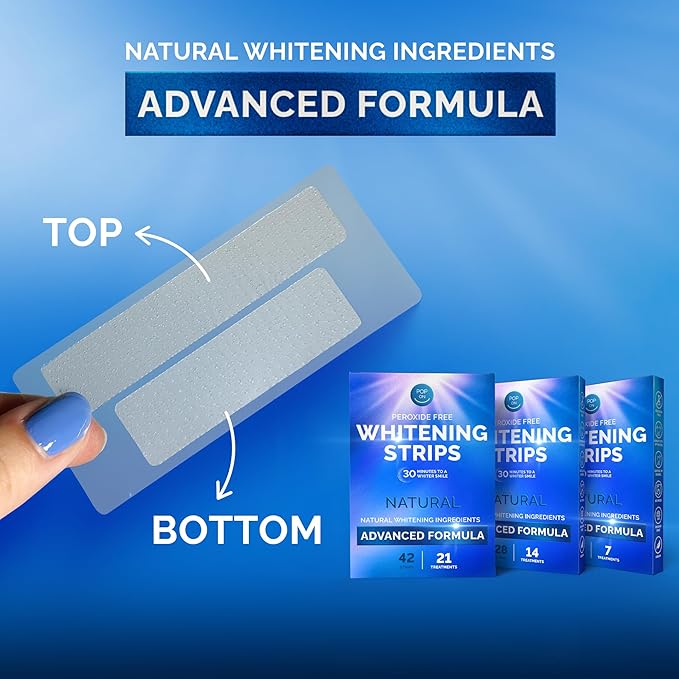 Whitening Strips for Sensitive Teeth 21 Treatments, Mint – Enamel Safe, Peroxide-Free Coconut Teeth Whitening Strips with Natural Enzymes – Gentle White Stips for Sensitive Gums & Daily Oral Care